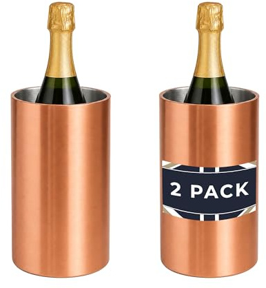 Chabrias Ltd Insulated Double Wall Stainless Steel Wine & Champagne Ice Bucket Cooler - Perfect Wine Cooler for Bottles & Champagne Chiller, Essential Drinks Bucket for Any Occasion (Copper, 2 Pack)