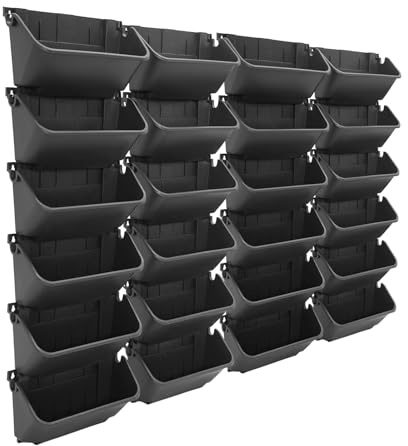 Haoxuesen 24 fioriere da parete sospese vaso da fiori da parete per esterni, fioriera per balcone autoportante con serbatoio d'acqua 300 ml PP nero, per giardino, terrazza cortile, erbe interne