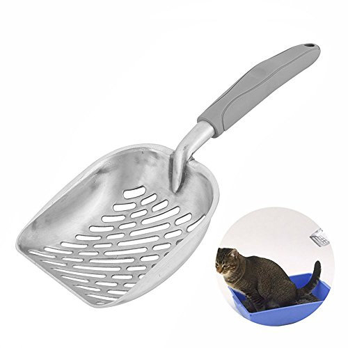 Littlegrasseu Katzenstreuschaufel Katzenschaufel Streuschaufel aus Metall mit Langem Gummigriff für Katze (Grau)