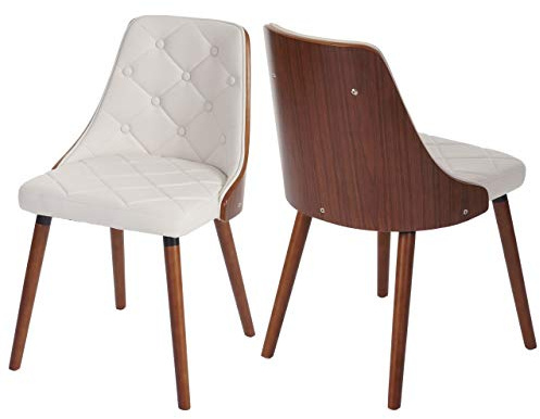 Mendler 2X Chaises de Salle à Manger Bois courbé Noyer Similicuir Blanc