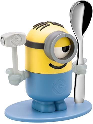 WMF Portauovo a Forma di Minion con Cucchiaio, Cromargan, Blu, Giallo