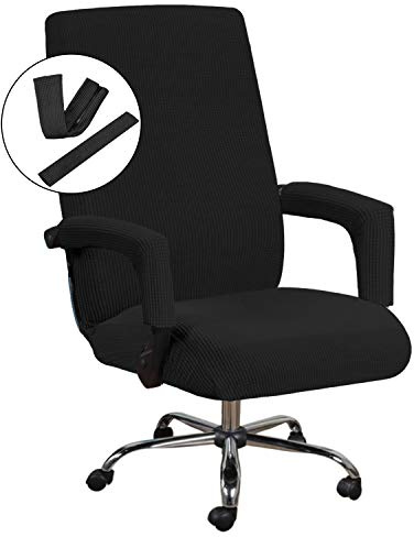 H.VERSAILTEX Home Office Chair Covers Stretchable Computer Desk Chair Covers Mid - High Back Universal Executive Boss Gaming Seat Cover Removable Machine Washable，Non Slip Thick Jacquard, Black- Large
