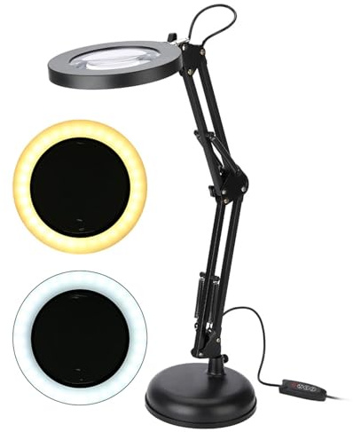 5X Lupe mit Licht und Ständer, Lupenlampe Lupenleuchte mit 3 Farbmodi 10 dimmbare Helligkeit VergrößErungsglas für Enge Arbeit, Reparatur Malerei