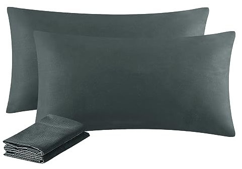 Aisbo Kissenbezug 40 x 80 2er Set - Kopfkissenbezug 40x80 Anthrazit mit Reißverschluss aus Mikrofaser, ÖKO-TEX Kissenhülle 40x80cm, Weich und Bügelfrei