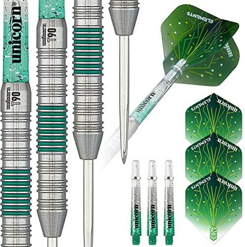 Unicorn Steeltip Dartpfeile Set | Core XL T90 Serie Style 2 | 90% Tungsten Barrels mit grünen Akzenten | 24g