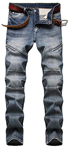 AIYINO Mens Biker Jeans Ripped Regular Straight Leg Stylish Denim Jeans All Waist