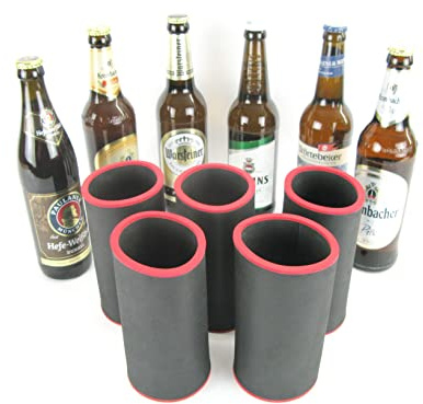 (5er Set 0,5L Flaschenkühler Schwarz) Getränkekühler - Bierkühler - Flaschenkühler für alle genormten 0,5L Bierflaschen aus bestem 5-6mm dicken Neopren (5er Set 0,5L Flaschenkühler Schwarz)