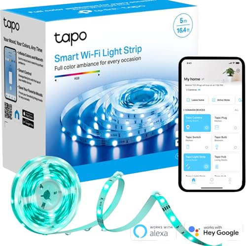 Tapo L900-5 LED Strip Light 5m, Multicolour Led Lights for TV Bedroom, Smart Lighting Controls, Hands-Free Voice Control with Alexa & Google, Flexible Installation, Packaging May Vary