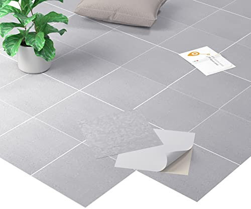 Homease Revêtement de sol en PVC autocollant - Effet marbre - Sol en vinyle - Antidérapant - Imperméable - Découpable - Aspect carrelage - Pour cuisine, salon, balcon - Gris clair mat - 20 carreaux -