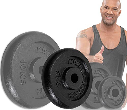Miweba Sports Hantelscheiben Set HSG | 𝐏𝐫𝐨𝐟𝐢 Hanteln - 1.25-10.0 Kg Hantelscheibe - Hantel Scheiben - Gusseisen Gewichte - Ø 30/31 mm - Hantelset - Gewichtsscheiben - Hantelgewicht (2x 5.0 Kg)