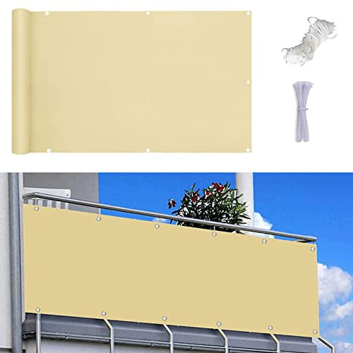 MYUANH Balkonumspannung 0.7x7.5m Windschutz UV-Schutz Sonnenschutz Balkon-Verkleidung in div. Größen & Farben für Balkongeländer Terrasse Garten, Creme Farben