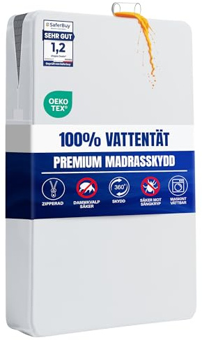 Utopia Bedding Vattentatt Madrassoverdrag 90 x 200 x 30 cm med Dragkedja, Oeko-TEX-certifierad, Madrassskydd | Madrassöverdrag med dragkedja, skydd mot dammkvalster och sänglöss, Oeko-Tex-certifierad, Utopia Bedding