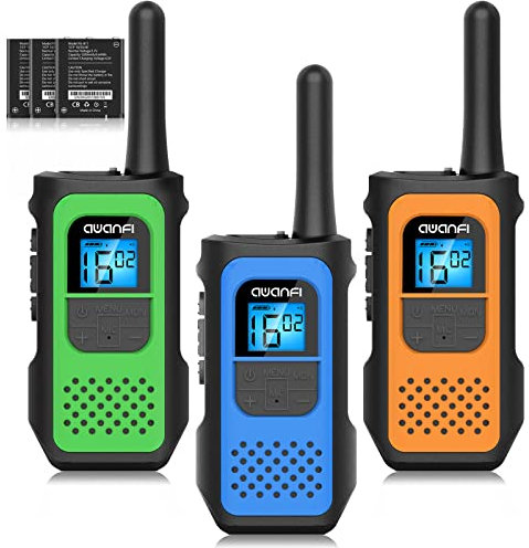 Walkie Talkie, AWANFI Walkie Talkie 3er Set für Erwachsene Kinder, Aufladbar Walkie Talkie mit Li-ion Akku, Funkgerät 16 Channels VOX, Walky Talky mit Tpye C Ladekabel für Biking Camping Wandern
