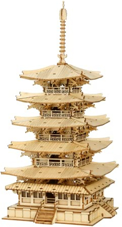 Rolife Fünfstöckige Pagode 3D Puzzle,Erwachsene Gebäude, Holzpuzzle Modellbausätze Bauen,Schreibtischdekoration Jahrestag Geschenk Für Ihn Mann Papa Frau Freund (TGN02)
