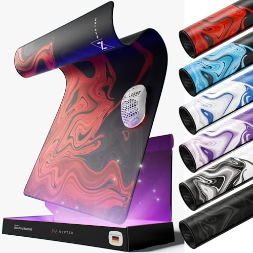 Nyfter - Premium XXL gamingmusmatta nyfpad 900 x 500 mm musmatta i flytande design, vågfri med extra sydda kanter (svart)