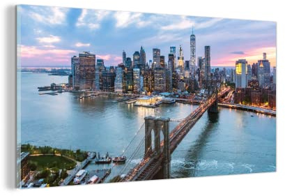 MuchoWow Glasbild Glasfoto Wandbild Bilder Deko 160x80 cm New York - Skyline - Brücke