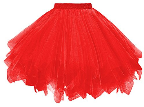 Dressever Damen Tüllrock 50er Rockabilly Petticoat Retro Tutu Ballet Cosplay Prom Abendkleider Anlass Rot Medium