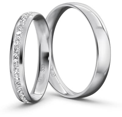 JC Trauringe JETZT KONFIGURIEREN Gold Paarpreis I Eheringe I Partnerringe mit Gravur in edler Schatulle I 2 Hochzeitsringe Herren-Ring ohne & Damen-Ring mit Zirkonia-Steinen I YT08