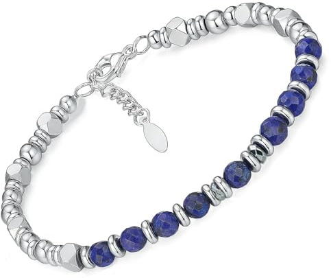 SAGA GIOIELLI® Bracciale Uomo Pietre Dure Quadrelli Acciaio (LAPISLAZZULI)