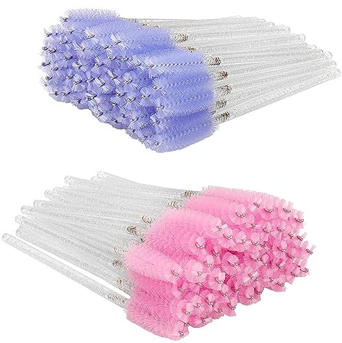 200 Stück Einweg Wimpernbürsten, Wimpernverlängerung bürste Augenbrauen Applikator, Make-up Tool Kosmetikpinsel Kit, Mascara bürstchen für Beauty-Salon, Hausgebrauch Eyelash Brush,Rosa+Hellviolett