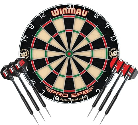 Winmau Pro SFB Dartscheibe mit 2 Sets Dartscheibe + Flights und Schäfte (Wafts)