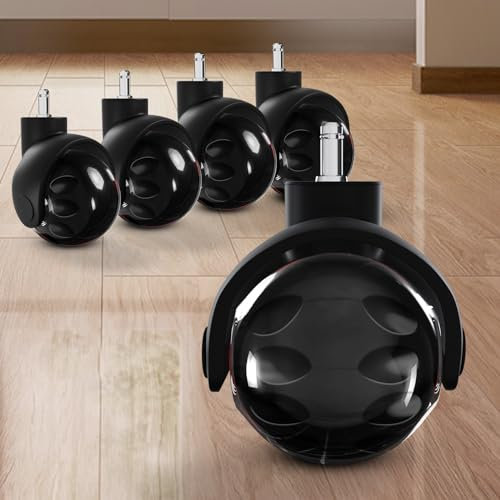 Sytopia set di 5 ruote per sedie da ufficio in nero, ruote per sedie da ufficio 11 x 22 mm per tappeti, pavimenti duri