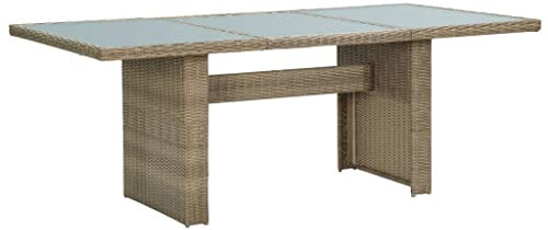 AUVYI Garten-Esstisch Braun 200x100x74 cm Glas und Poly Rattan Dining Table Pokertisch Campingtisch Buffettisch Bierpong Tische Küchentisch Biertisch Multifunktionstisch Beistelltisch Klein