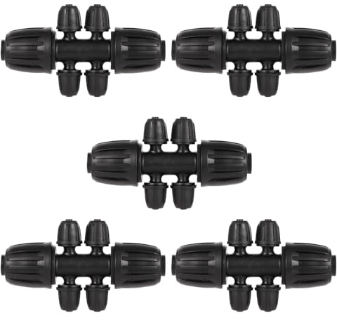 FOGWOWO 1/2 Zoll bis 1/4 Zoll Tröpfchenbewässerungsbausätze für (1/2'' ID x 0.60''-0.63'' OD) 16mm Bewässerungsrohr,Gartenschlauch Verbinder Barbed Tee Anschluss(10 Stück Barbed Tee 6-Wege)