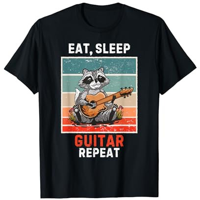 Retro Raccoon Eat, Sleep Guitar Repeat Vintage Gitarre T-Shirt