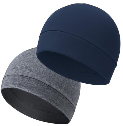 KMUTZENS Cycling Skull Cap Under Helmet, 2 Pack Unisex Cotton Beanie Hats for Chemo, Sleeping, Running, Daily Wear, Soft Thin Night Cap & Helmet Liner