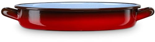 briebe Cacerola Baja Inducción 30 cm, Cazuela 3,3 L Fuente Acero Esmaltado Vitrificado, Apta Vitrocerámica, Fuego, Gas, Horno, Restaurantes/Hogar, Ignea Vintage Rojo