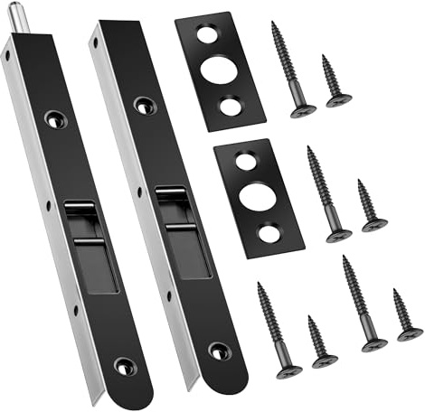 Ceoighe 2 Pack 7 Inch Flush Bolt for Double Door, Heavy Duty Chrome Plating Flush Latch Bolts, French Lock for Opening and Composite Wood Double Dummy Door (Black Plating Color)