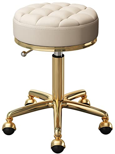 Beauty-Salons Bürodrehbarer Barhocker mit goldfarbenem Metall, Stahl, 5 Krallen, Erdungsrollen, verstellbar 47-64 cm, Drehhocker mit Rollen