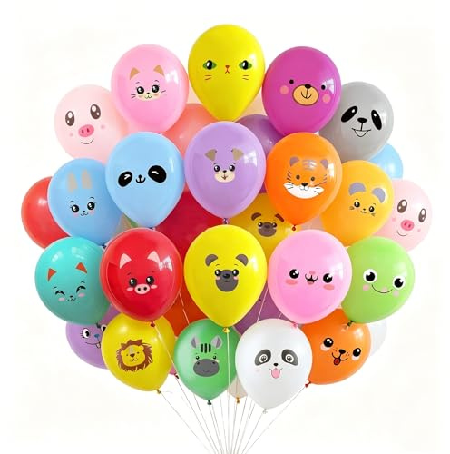 Luftballons Tiere, RosyFate 100 Stück Luftballons, mit 20 Verschiedene Tierausdrücke Druck, Waldtiere Geburtstag Deko, Luftballons Bunt, für Kinder Geburtstag Mottoparty Dekoration