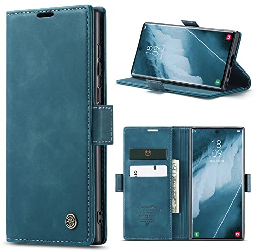 Azororo Handyhülle für Samsung Galaxy S23 Ultra 5G Hülle Premium Lederhülle Flip Case Magnet Tascher Kartenfach Standfunktion Klapphülle Schutzhülle für Samsung Galaxy S23 Ultra, Blaugrün