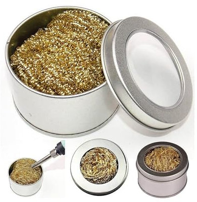 Soldering Iron Tip Cleaner with Brass Wire, Metal Storage Tin, Cleaning Stand