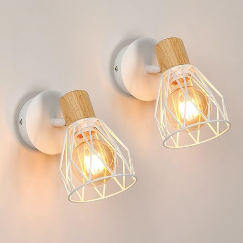 DELIPOP 2 Stück Wandlampe Innen Vintage, E27 Wandleuchte Industrial Design, Verstellbare Deckenleuchte Wandleuchte Innen aus Holz für Wohnzimmer Schlafzimmer Büro Küche Flur