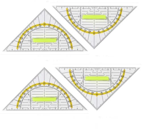 QOMJUFA Geodreieck, 4 Stück Geodreieck mit Griff 16cm, Flexibel Geo Kreisschablone, Dreieck Lineal, Geodreieck Grundschule, für Den Einsatz im Schulbüro