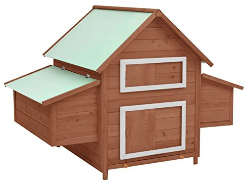 Fasba Hühnerkäfig, Hühnerstall, Freigehege für Hühner Kleintiere, Hühnerhaus, Mokka und Weiß 150x96x110 cm Massivholz Tanne