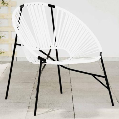 Qnhdfrt Gartenstuhl Ei-Form Schwarz und Weiß Outdoor PE Rattan Sessel mit Stahlrahmen für Garten Balkon Terrasse