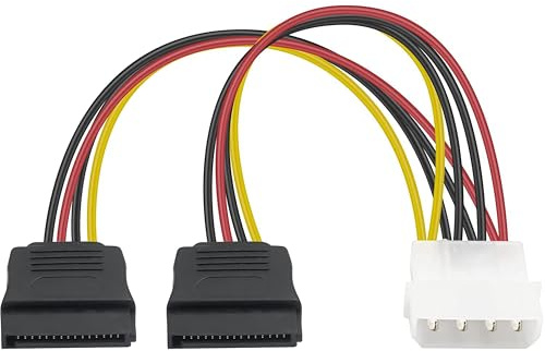 OPAX51 Cable Adaptador divisor de alimentación Molex Macho IDE LP4 4 Pines a 2x SATA 15 Pines, 18 AWG, 15 cm, Negro para HDD, SSD, CD-ROM | 15 cm (2x SATA) 51CH084