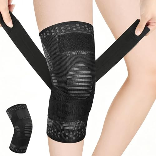 Fefod Knee Support Brace, Compression Knee Sleeves for Men Women, Adjustable Knee Brace for Knee Pain Relief, Arthritis, Joint Pain, Ligament Injury, Meniscus Tear, ACL, MCL, Running, Gym, Sports