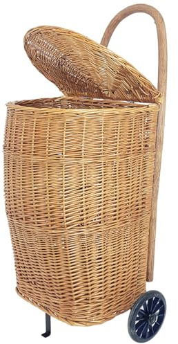 Carro de leña de sauce con tapa y ruedas, carrito de transporte de madera para chimenea, jardín y uso al aire libre, fácil movilidad para leña y suministros de jardinería