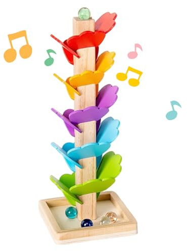 Lawnrden Pista per biglie in Legno Albero Musicale Montessori Ball Drop Toy, Pista per biglie in Legno Giocattolo per Albero sonoro Montessori per Compleanno di Ragazzi e Ragazze |.Marmo