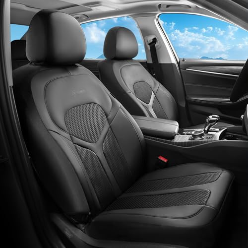 FLORICH Black Car Seat Covers, Universal Seat Cover 2 Seats, Automotive Seat Covers with Mesh Leather, Waterproof Car Seat Protector