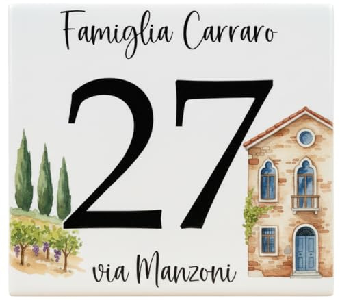 Numero Civico in Ceramica Personalizzabile Con la tua Regione Italiana, Targa Decorativa su Mattonella 11x11cm, con Indirizzo e Nome Famiglia, Made in Italy,Regioni Italiane (Veneto)