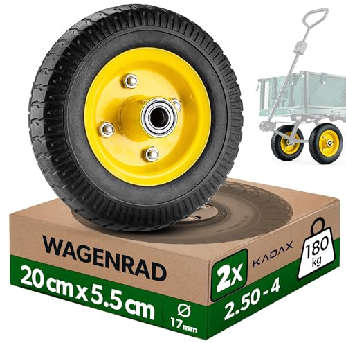 KADAX 2er Set Sackkarrenrad 200 x 55 mm, pannensicheres Ersatzrad 2.50-4 für Sackkarre, Transportkarre & Gartenwagen, Schubkarre Rad mit 17 mm Achsbohrung