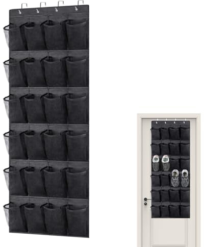 Foonary Organizer da porta sospesa con 24 tasche e 4 ganci, scarpiera salvaspazio per armadio, organizer multifunzionale per scarpe per soggiorno, bagno e camera da letto, colore nero