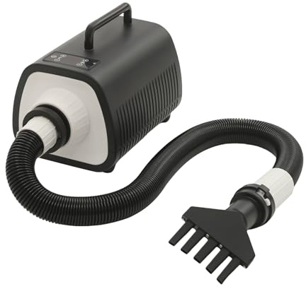 Asciugacapelli per cani da 2100 W, con velocità e temperatura regolabili, con 3 diversi ugelli e tubo elastico da 2 m, asciugacapelli per cani con touch screen a LED (nero)