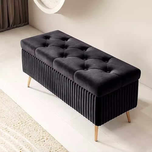 Svart förvaringsottoman bänk 15,7 tum fotstöd för sovrum och vardagsrum snygg förvaringslösning för säng och entré modern design bekväm och funktionell